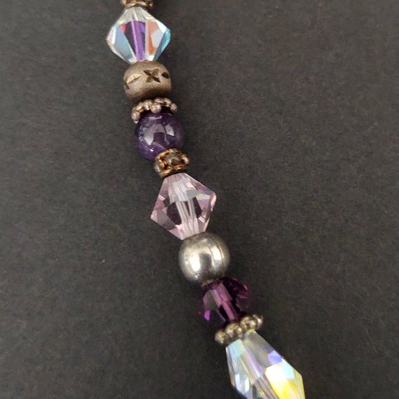 Purple and clear glass necklace with silver accents - Picture 5 of 12